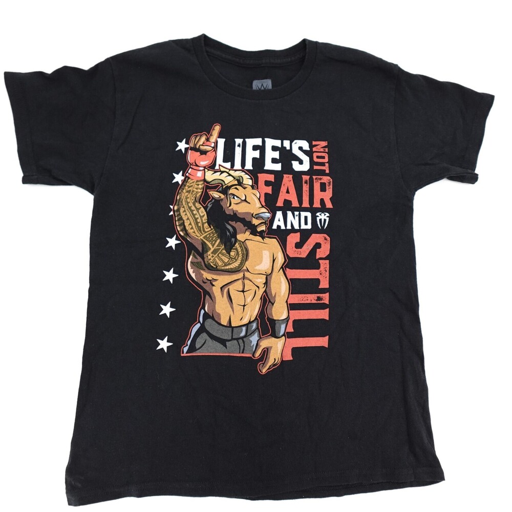 WWE Shirt Youth Medium Black Life's Not Fair And Still Goat Graphic T-Shirt